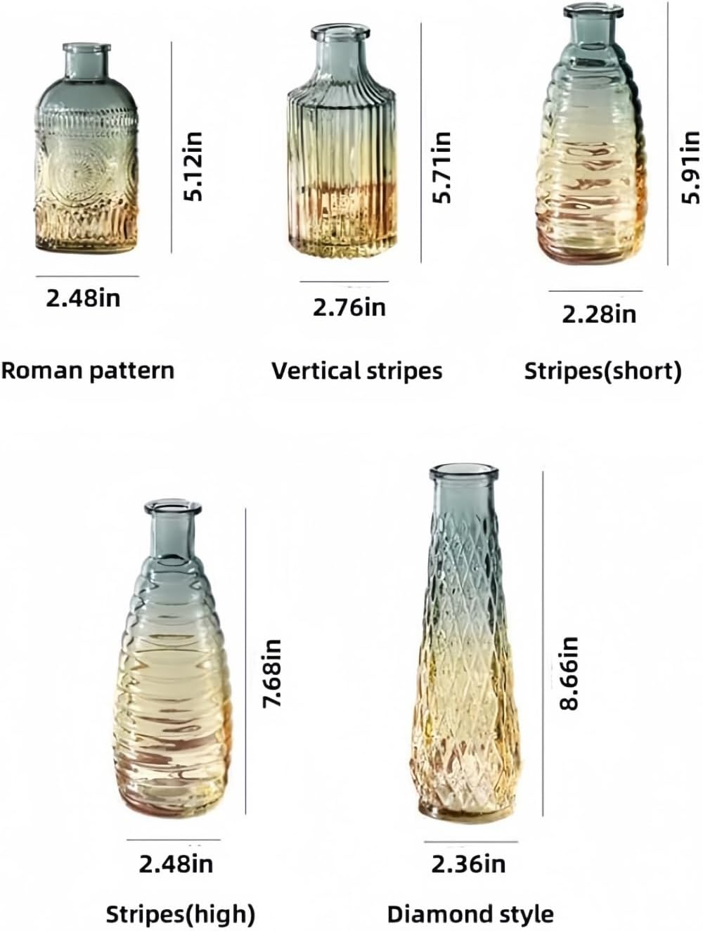 Glass Bud Vases Set of 5 Vintage Vases