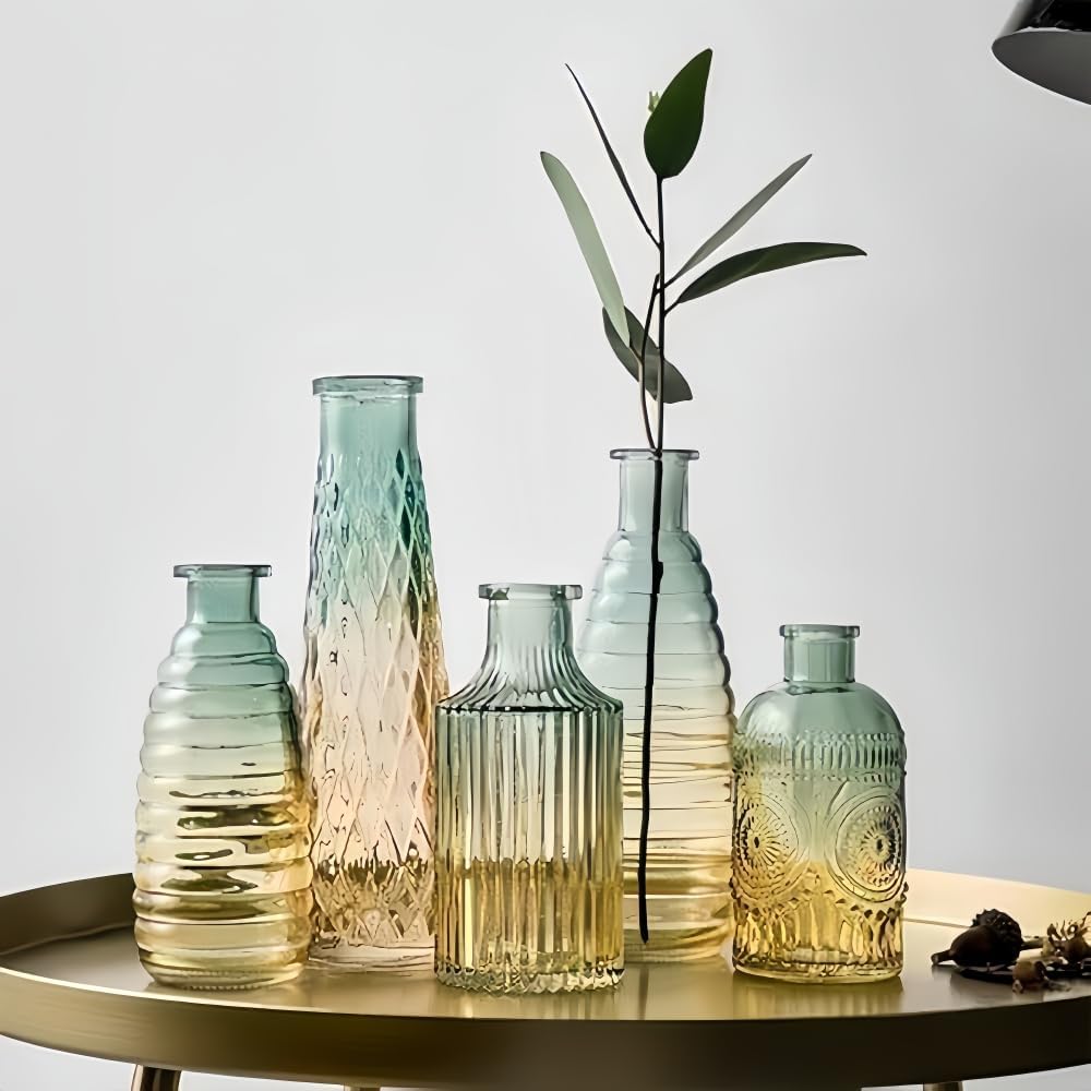 Glass Bud Vases Set of 5 Vintage Vases