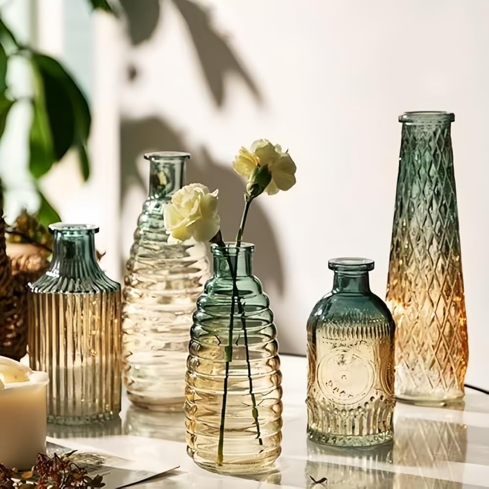 Glass Bud Vases Set of 5 Vintage Vases