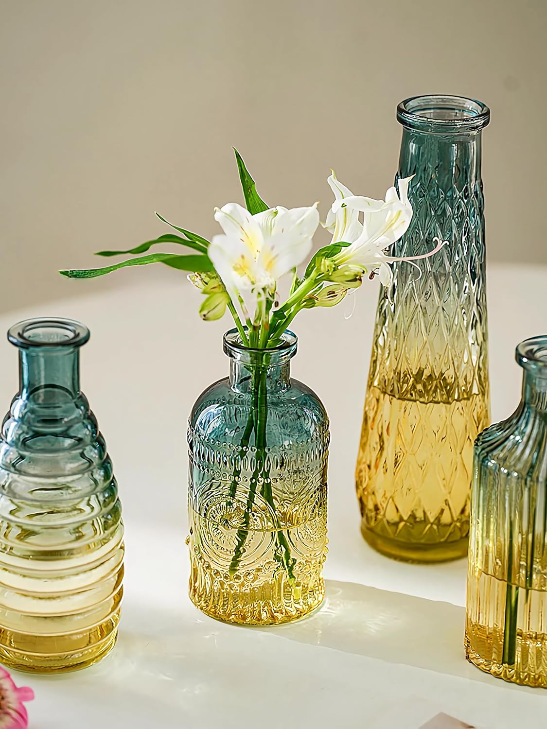 Glass Bud Vases Set of 5 Vintage Vases