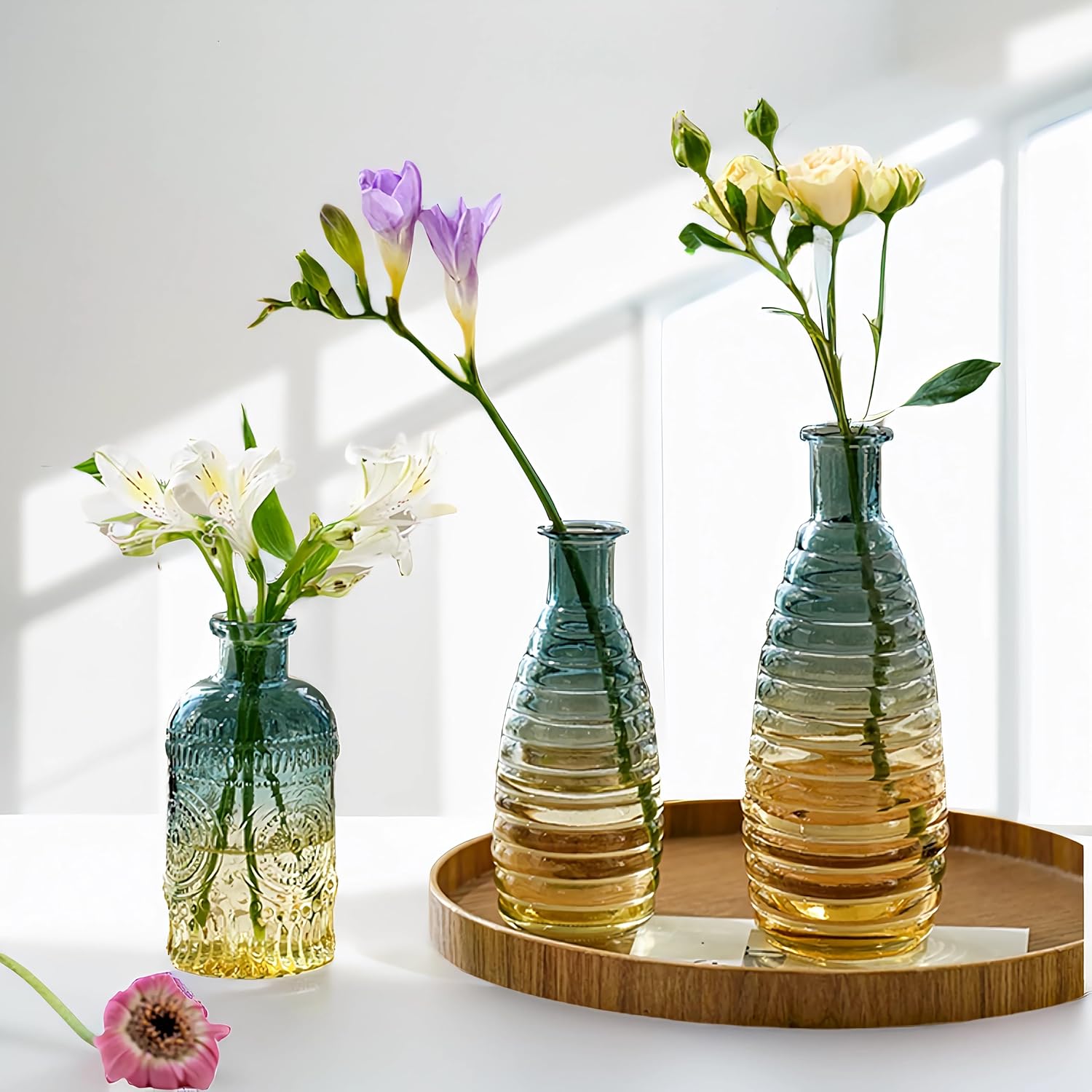 Glass Bud Vases Set of 5 Vintage Vases