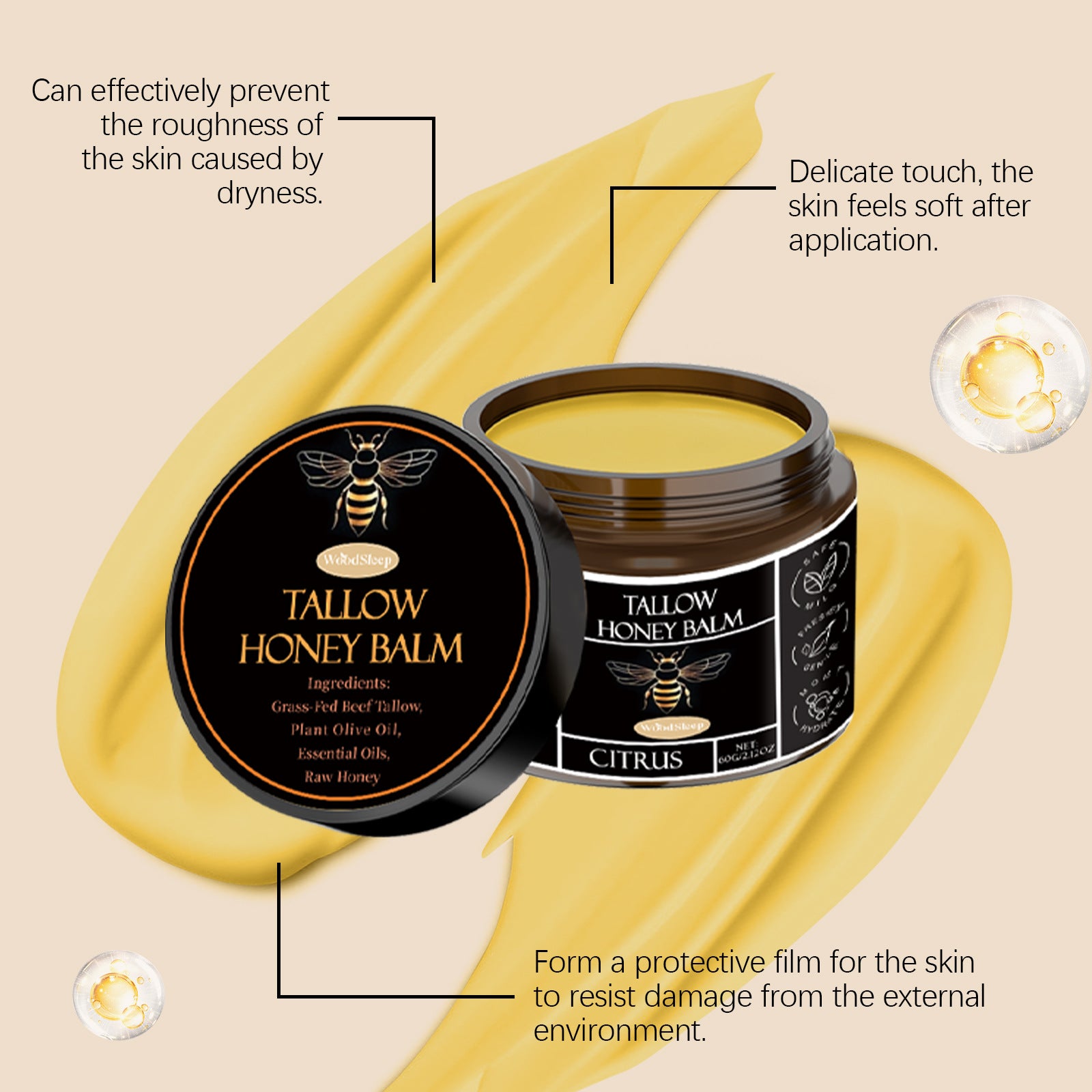 Tallow Honey Facial Balm Reduce Redness Repair Soothing Nourishing Moisturizer Improve Dryness Rough Oil Control Beauty Products
