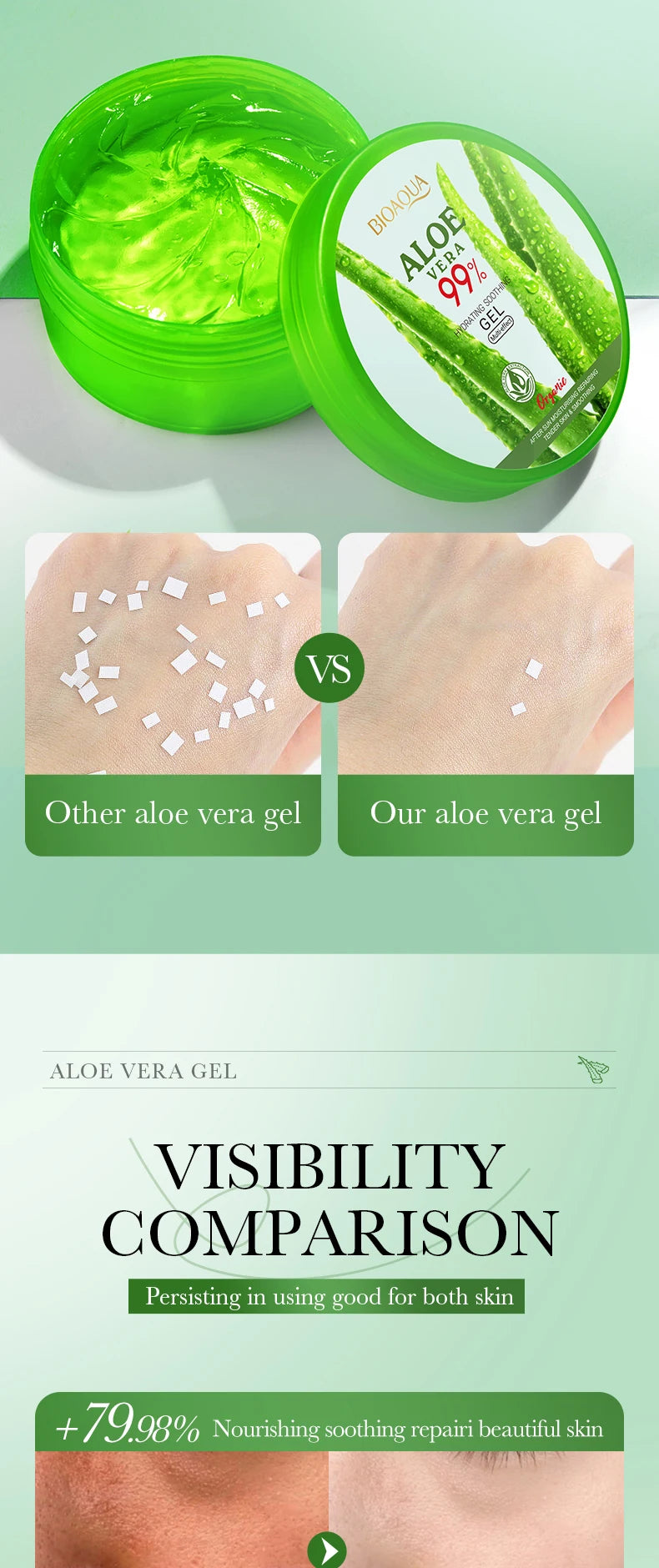 Aloe Vera Extract Gel For Face & Body, 99% Aloe Gel Essence Soothing Moisturizing Skin After Sun Care, For Scalp &Hair Hydration