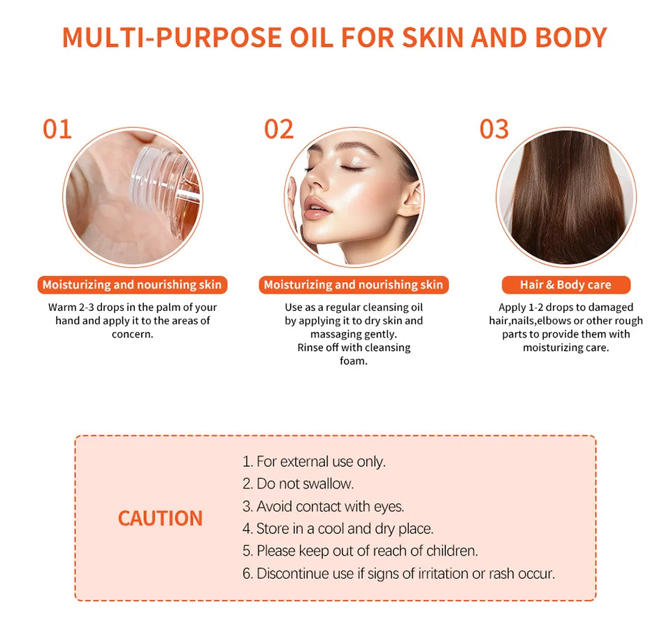 Bio Skincare Body Oil Face Body Moisturizer Vitamin A Vitamin E Exfoliate skin Improve Hair Health Fade Scars Exfoliate skin car