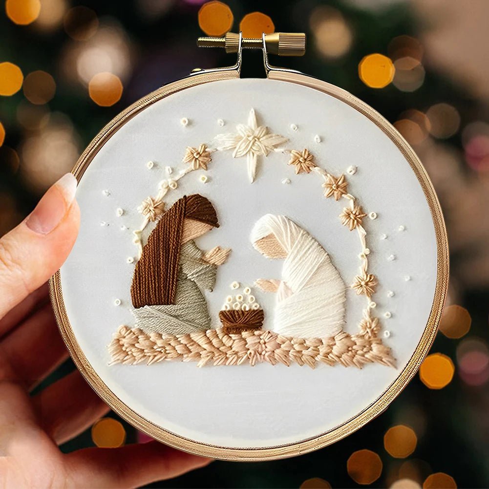 Christmas DIY Embroidery Kit Wreath Printed Pattern Cross Stitch Set Handmade Sewing Art Craft Kit for Beginners Adults Needlewo