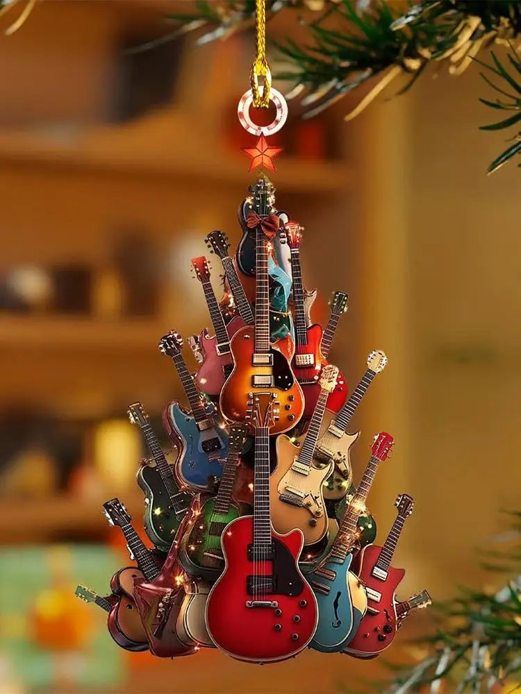 RockinAround The Guitar Christmas Tree Ornament Acoustic Guitar Christmas Ornament Electric Guitar Ornament Wood Musical