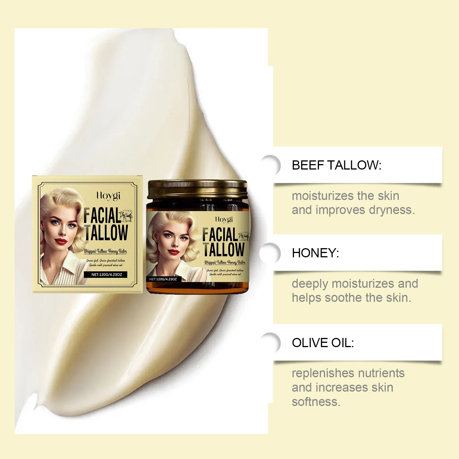 Tallow & Honey Nourishing Face Cream: Deeply Nourishes, Locks in Moisture, Relieves Dryness, and Provides Gentle Care for Skin