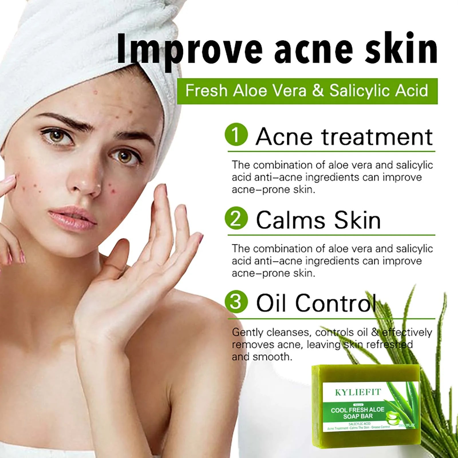 AILKE Aloe Vera Whitening Soap, Remove Acne, Pimples, Skin Radiant, Improve Skin Luster, Vegan Bath Wash for All Skin Types