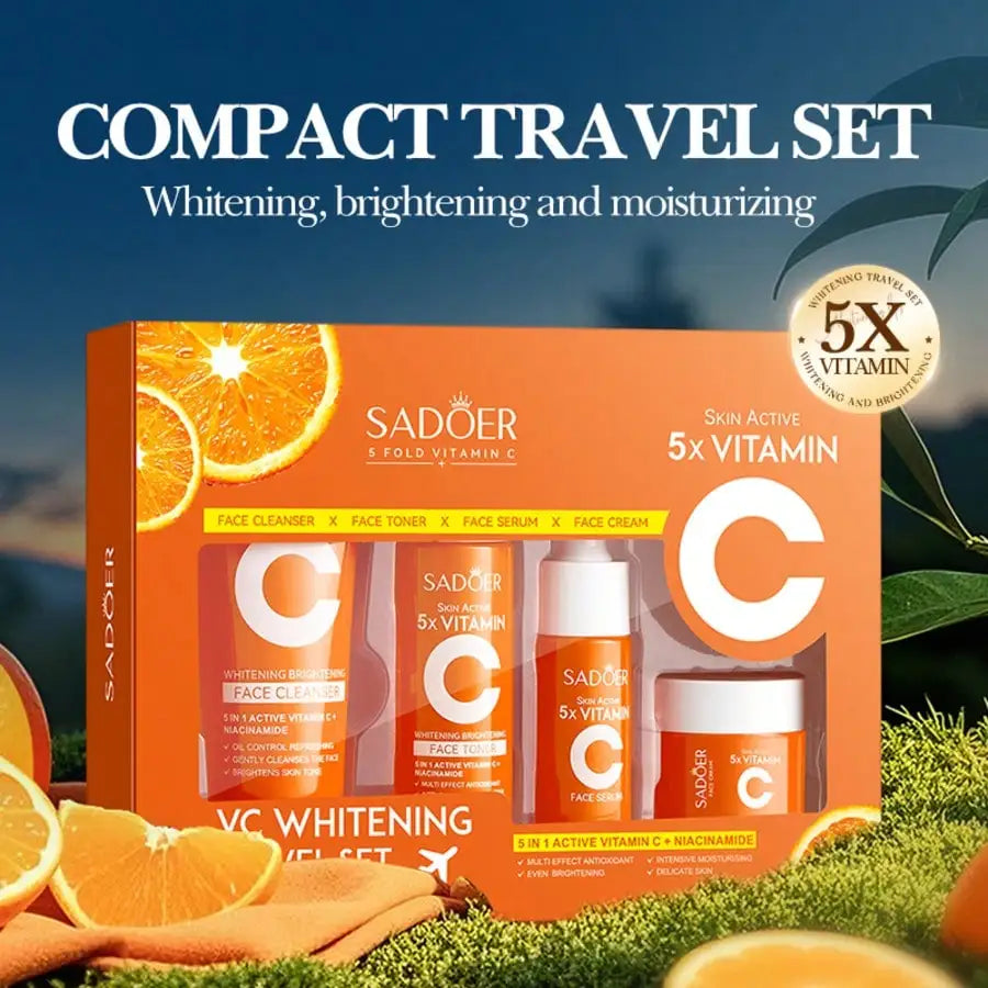Vitamin C Skincare Travel Set with Moisturizer Toner Cleanser Night Cream Hypoallergenic Formula for Brightening Hydration