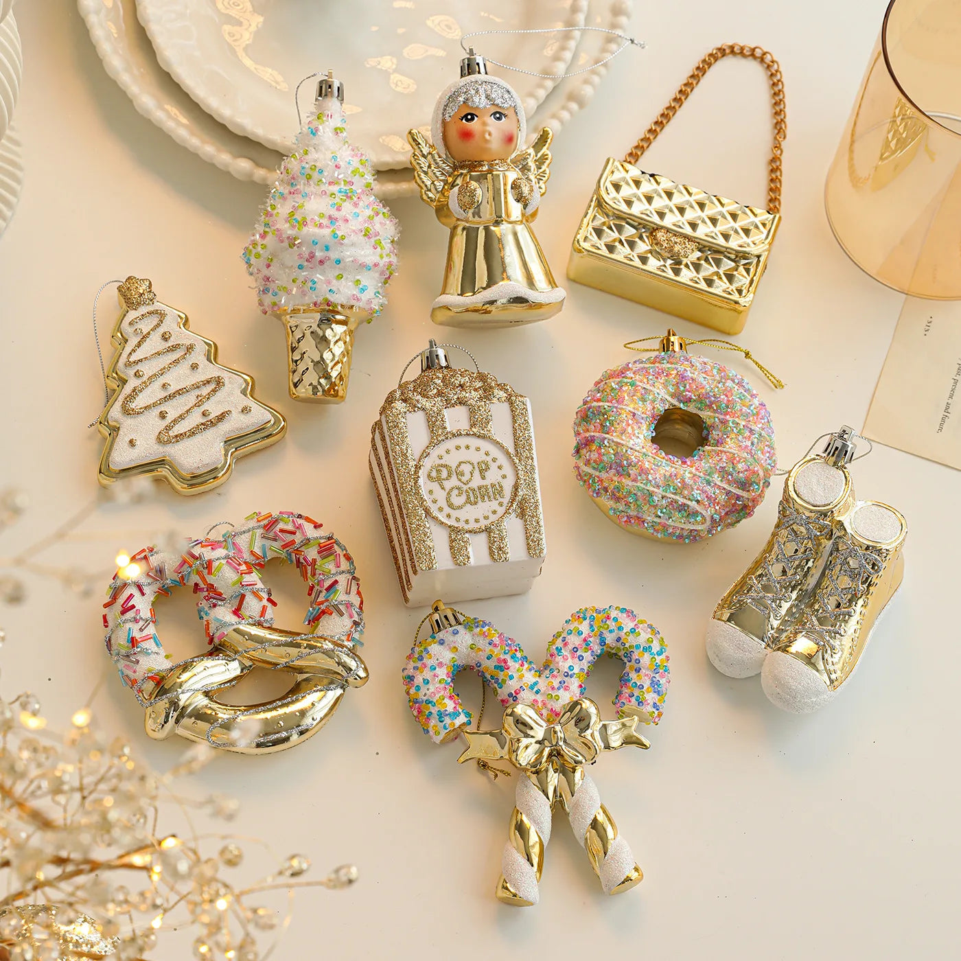 Christmas Tree Hanging Ornament Candy Cane Donut Golden Pendants 2026 Navidad New Year Home Party Decoration Festival Supplies