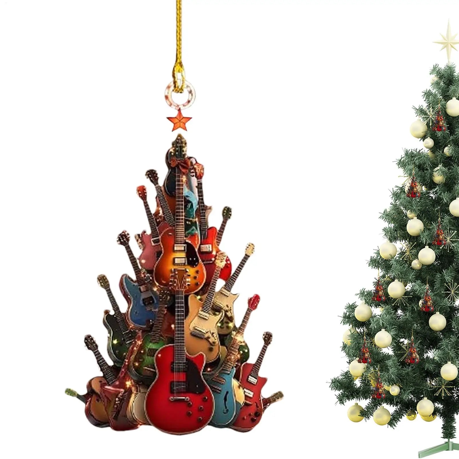 RockinAround The Guitar Christmas Tree Ornament Acoustic Guitar Christmas Ornament Electric Guitar Ornament Wood Musical