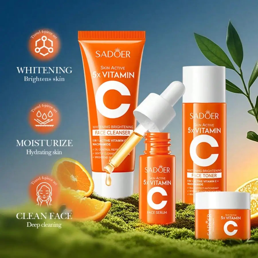Vitamin C Skincare Travel Set with Moisturizer Toner Cleanser Night Cream Hypoallergenic Formula for Brightening Hydration