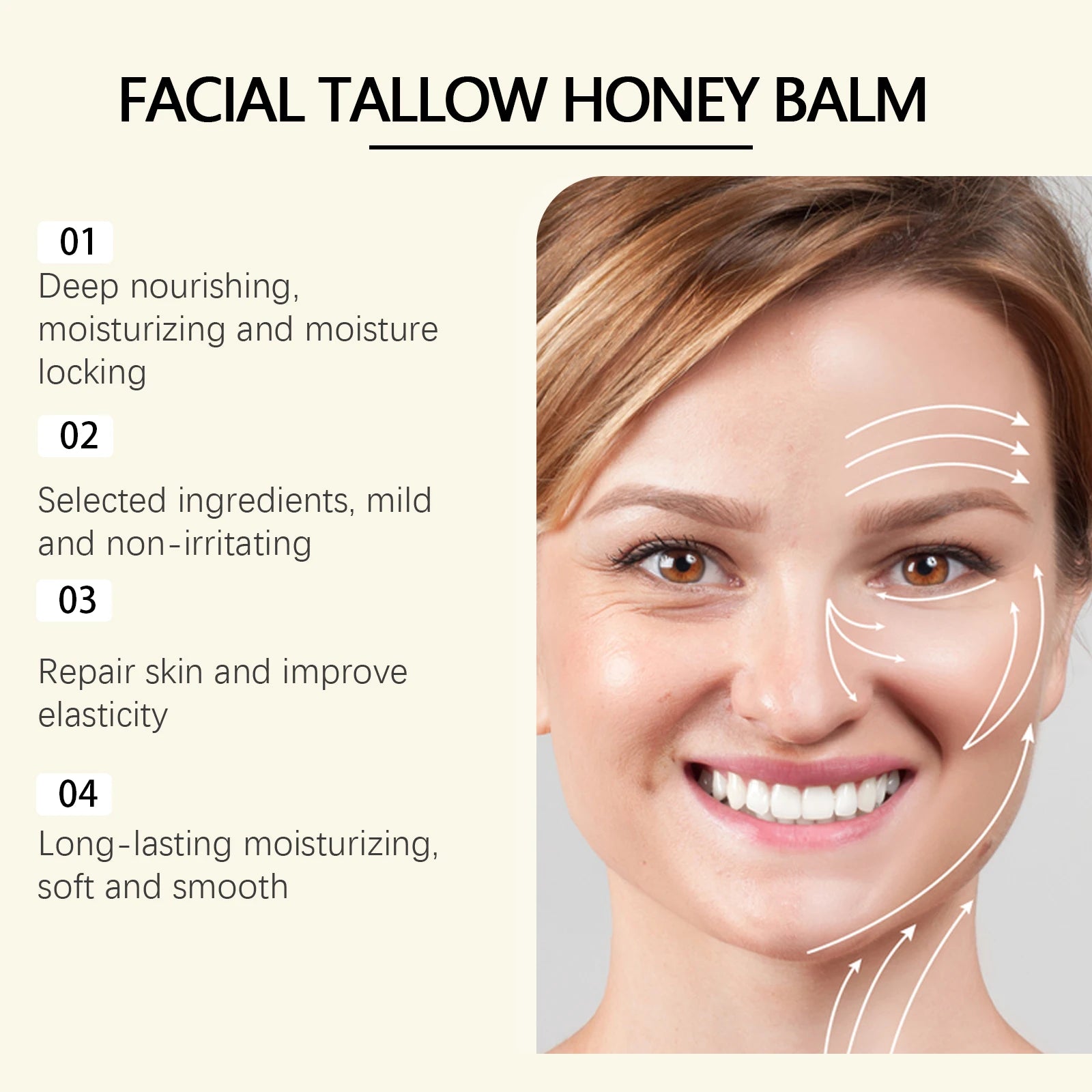 Beef Tallow Face Cream Lasting Moisturizing Soothing Facial Skin Firming Increase Facial Elasticity Nourishing Smooth Skin Care