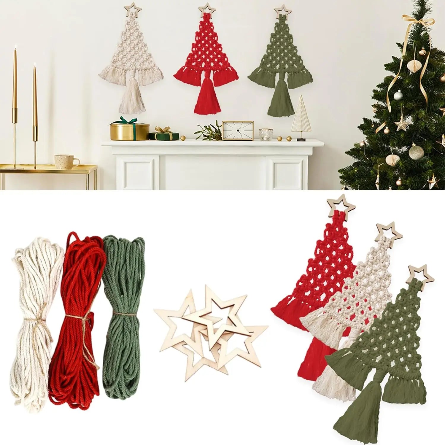 Christmas Tree DIY Woven Kit Macrame Christmas Boho Woven Wall Tree Decor Hanging Ornaments Art Crafts Party Xmas Craft Gift Kit