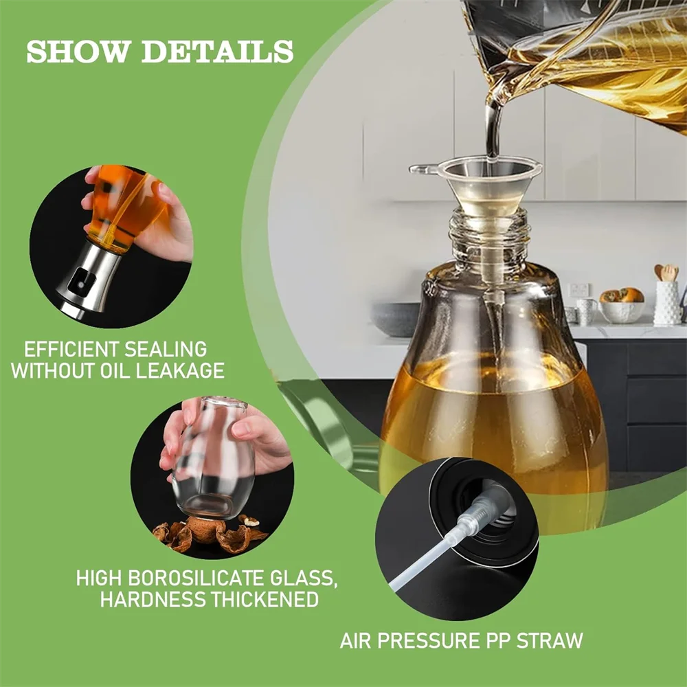 Oil Sprayer, Extremely Precise Oil Spray Bottle with funnel,Made of Stainless Steel and Glass, 200ML Oil Sprayer for Cooking