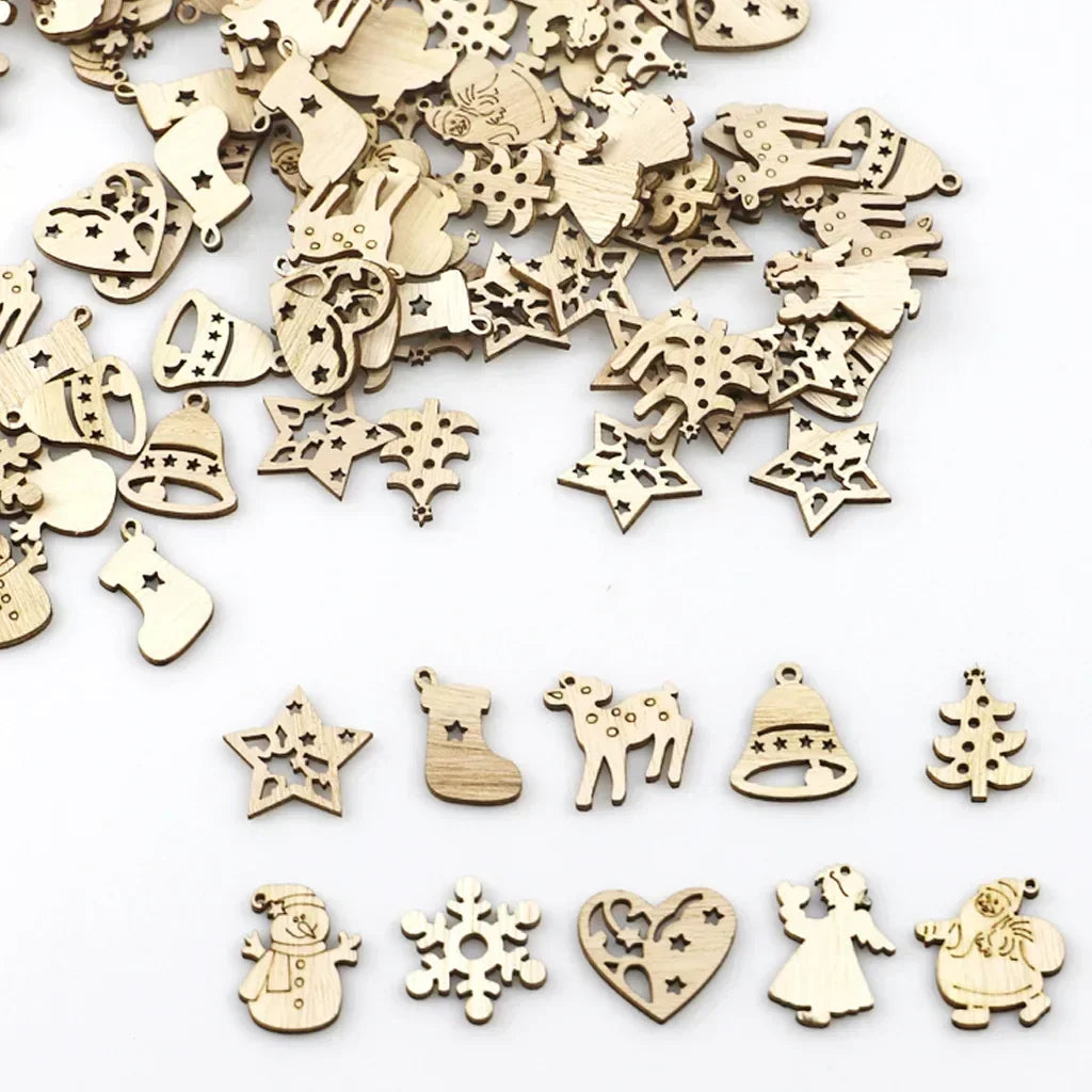 50PCS Christmas Wooden Ornaments Unfinished Wood Craft for Winter Christmas Hanging Decoration