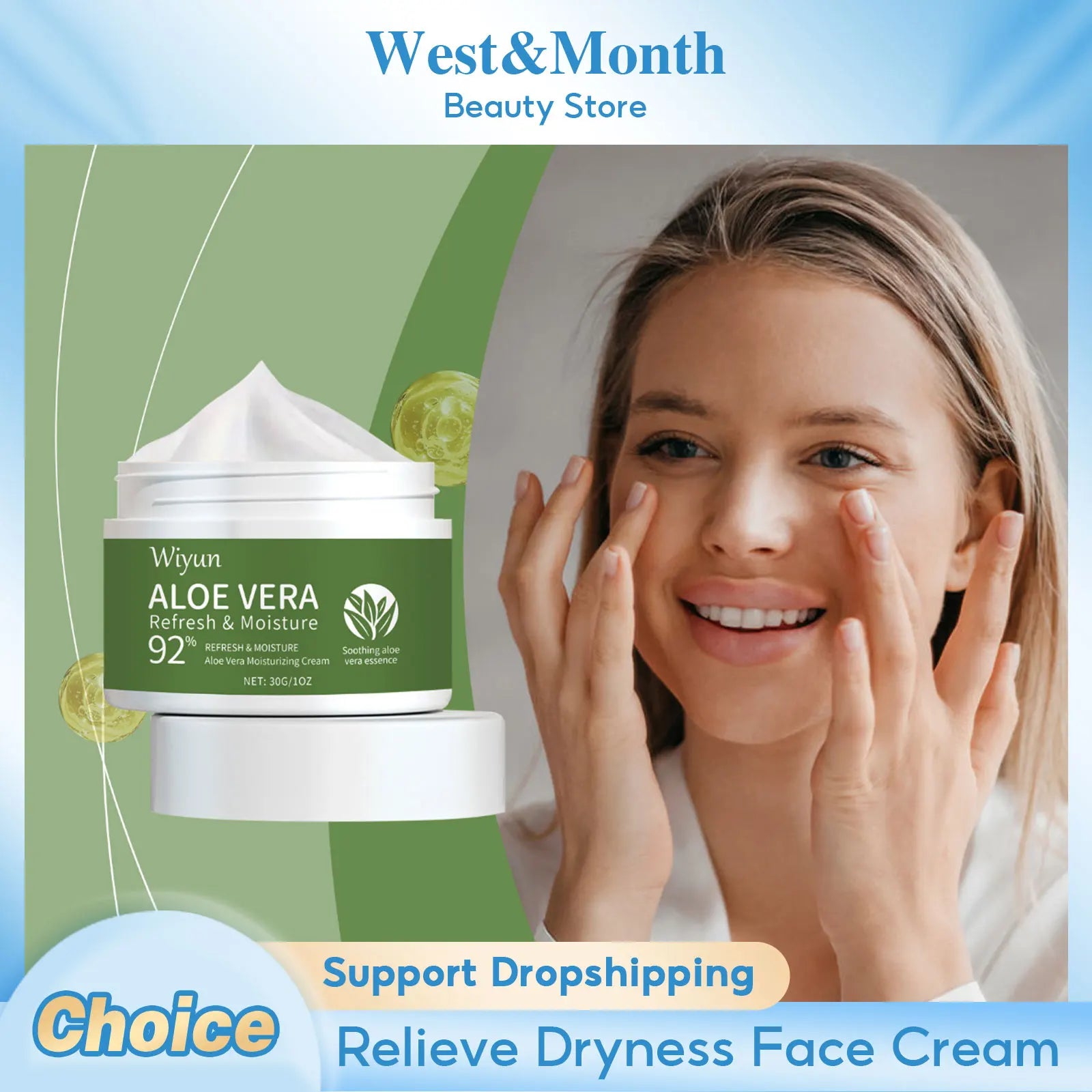 Aloe Vera Face Cream Relieve Redness Improve Dryness Repair Sensitive Moisturizing Rejuvenating Nourishing Soothing Facial Cream