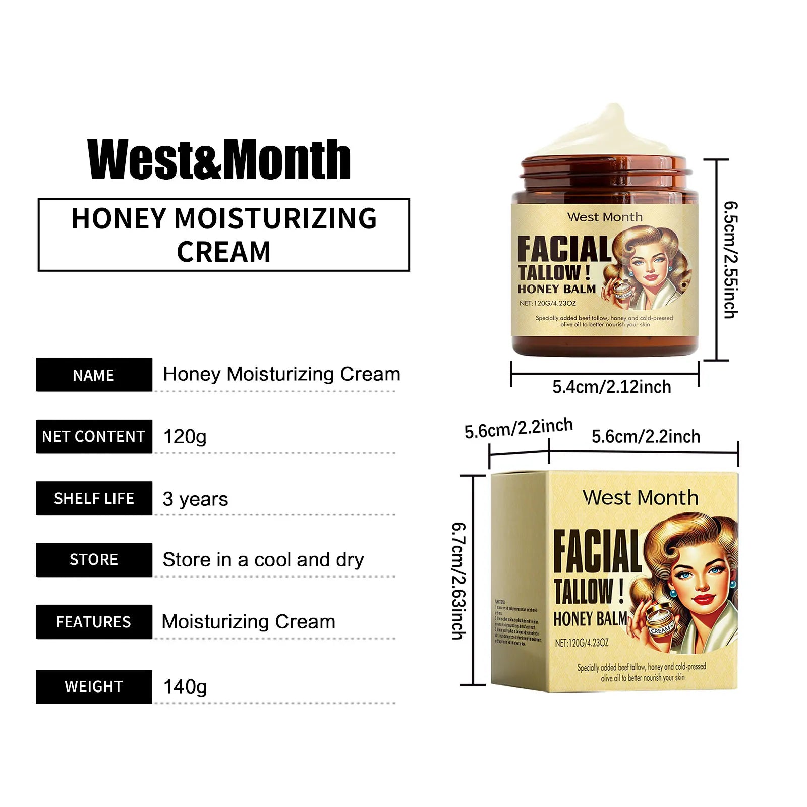 Beef Tallow Face Cream Lasting Moisturizing Soothing Repair Damaged Skin Increase Facial Elasticity Nourishing Smooth Skin Care