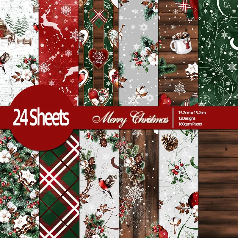 Merry Christmas Scrapbooking Craft Paper Assorted Pattern Background Art Origami Cardstock Single-Sided Vintage Scrapbooking DIY