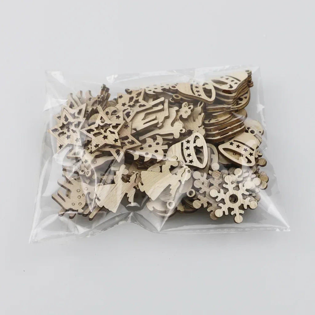 50PCS Christmas Wooden Ornaments Unfinished Wood Craft for Winter Christmas Hanging Decoration