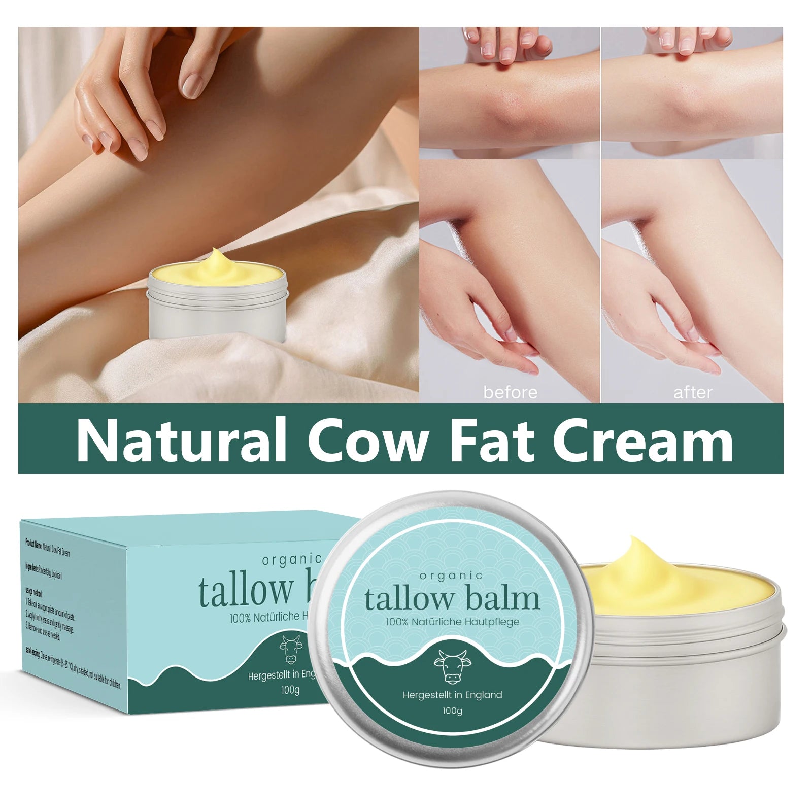 100g Tallow Balm Natural Cow Fat Facial Cream for All Skin Types Fast Absorption Moisturizing Skin Care Cream