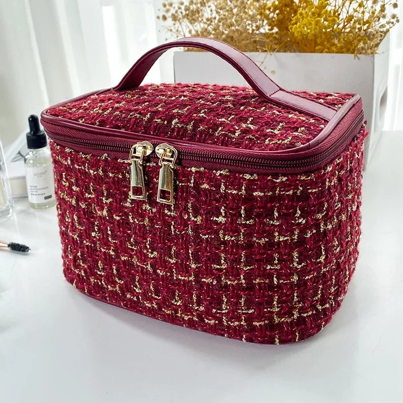 2024 New Women's Bag Knitted Style Makeup Bag Portable Portable Portable Makeup Bag Fashionable Large Storage Bag BX100