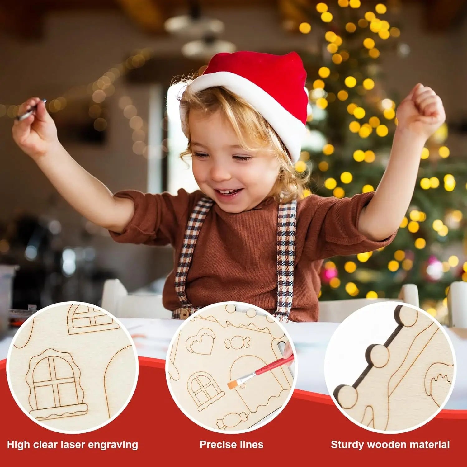 6Sets Wooden Christmas Ornaments Unfinished Wood Crafts Painting DIY Paintable Christmas Cutouts Slices for Craft with Ropes