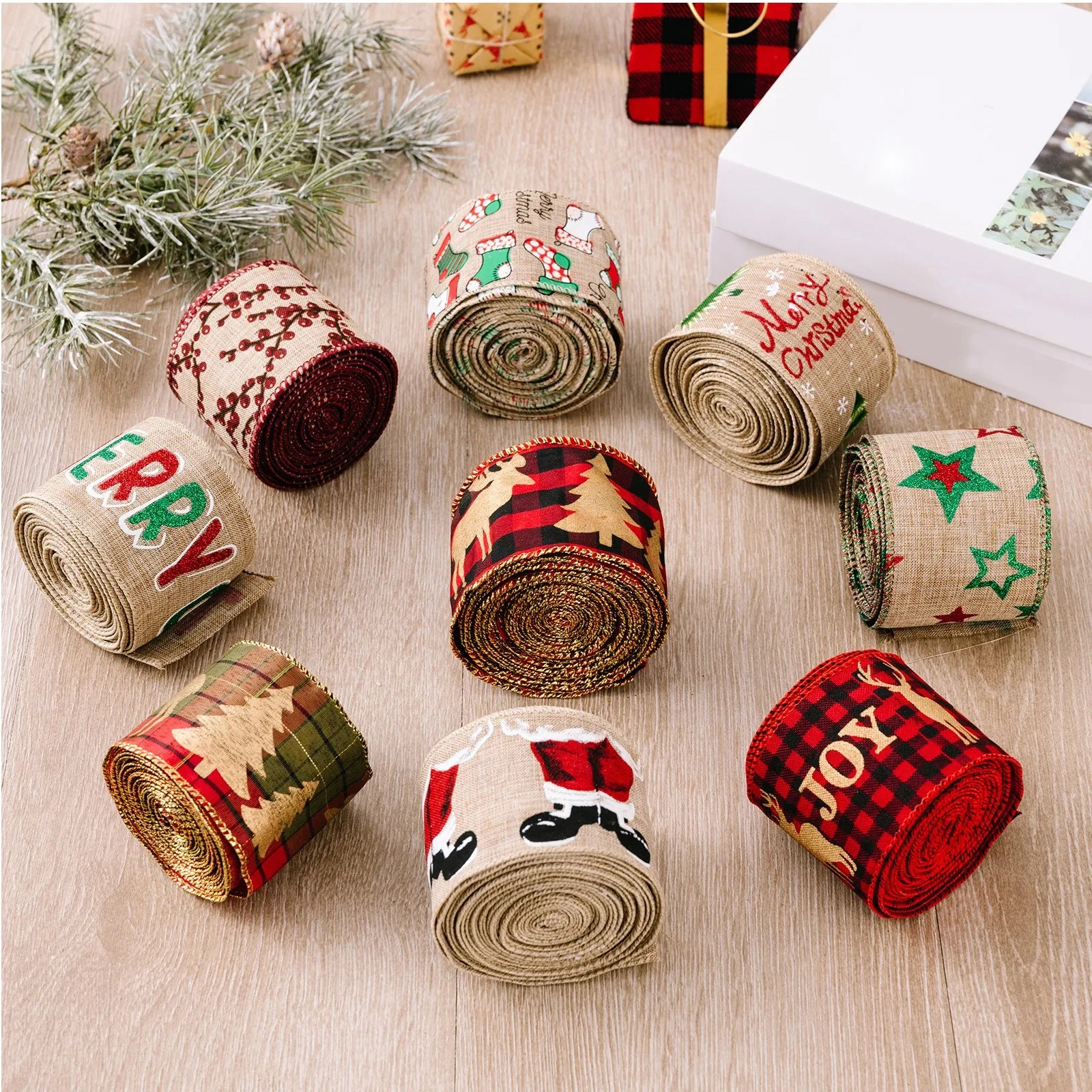 Christmas Fabric Ribbon Burlap Ribbon Christmas Tree Decor Ribbon Diy Wreath Bows Crafts Gift Wrapping Ribbon New Year Supplies