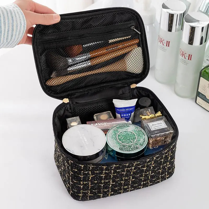 Fashion Cosmetic Bag Large Capacity Portable Handbag Woven Cosmetics Makeup Brush Storage Household Travel Wash Bag