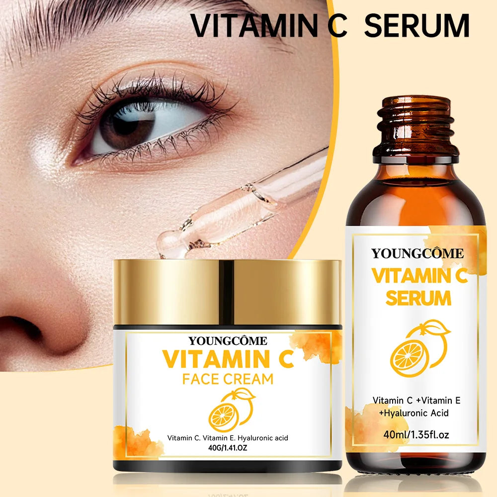 Vitamin C Facial Essence Cream Whitening Brightening Anti-Wrinkle Nourishing Redness Relief Moisturizing Face Serum Skin Care