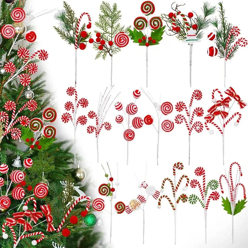 Christmas Decorations Candy Snow Berries Artificial Bouquet Xmas Tree Pendant Ornament Home Decor New Year 2025 Gift Accessories