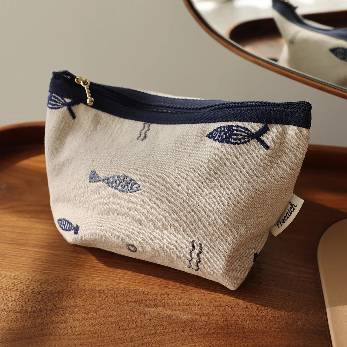 Embroidered cosmetic bag Literary Simple storage bag Travel portable zipper Makeup bag Ethnic style liner Handmade Medium bag
