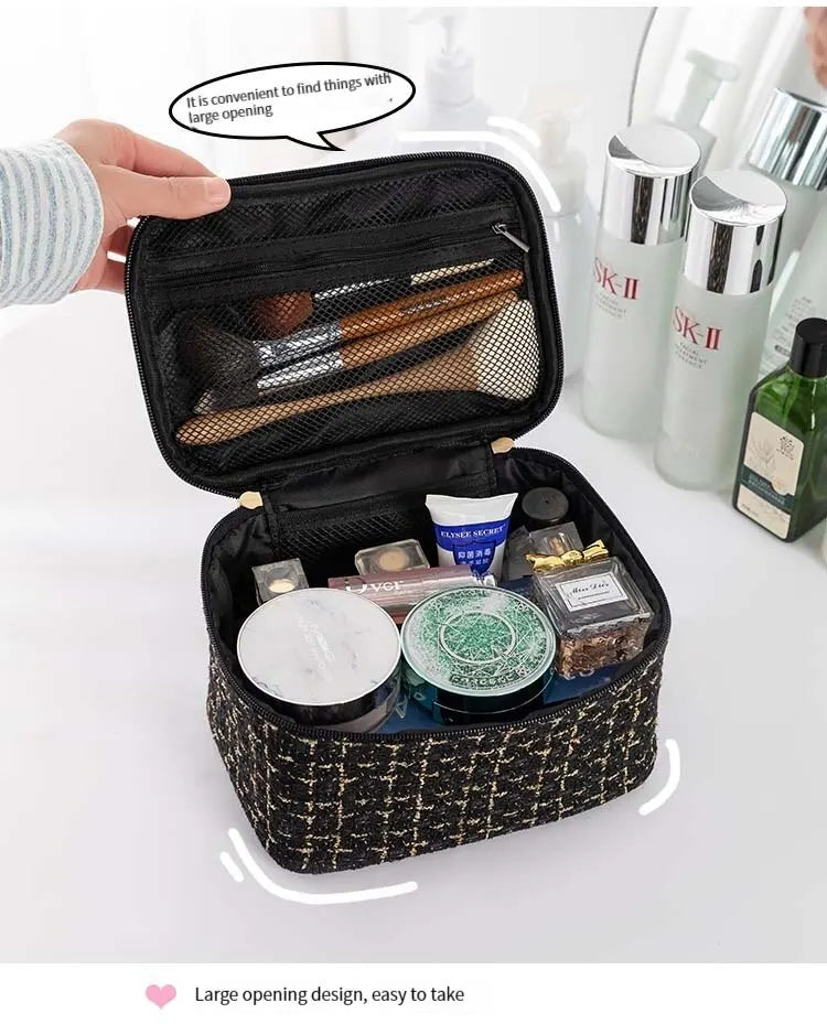 Fashion Cosmetic Bag Large Capacity Portable Handbag Woven Cosmetics Makeup Brush Storage Household Travel Wash Bag
