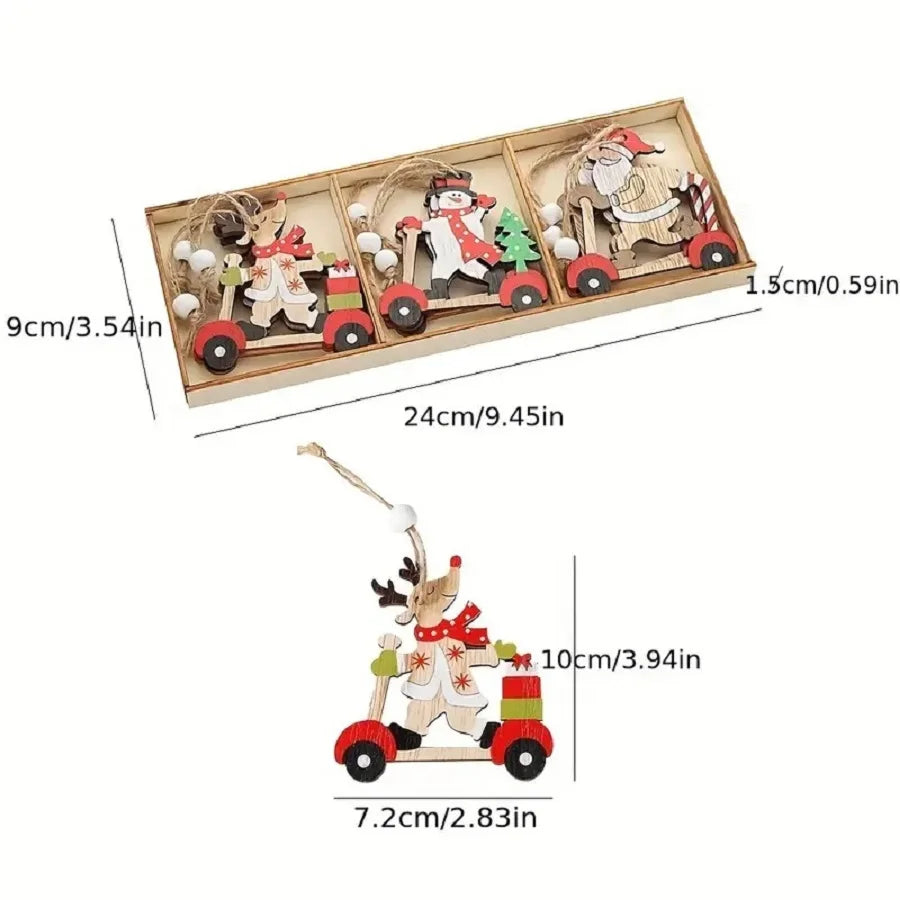Christmas Wooden Pendants Xmas Tree Ornaments Santa Claus Elk Snowman Small Train Hanging Christmas Party Decor Party Supplies