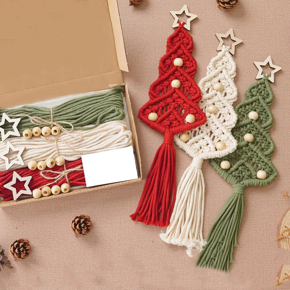 Christmas Tree DIY Woven Kit Macrame Christmas Boho Woven Wall Tree Decor Hanging Ornaments Art Crafts Party Xmas Craft Gift Kit