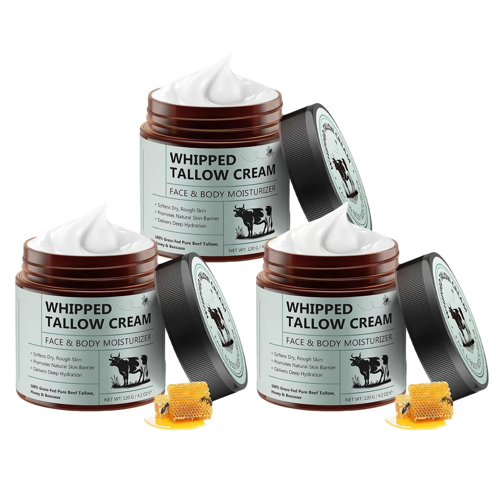 Tallow Face Cream Moisturizer Organic-Grass Fed Whipped Beef Tallow with Honey Beeswax Nourishing Moisturizing for Face Body