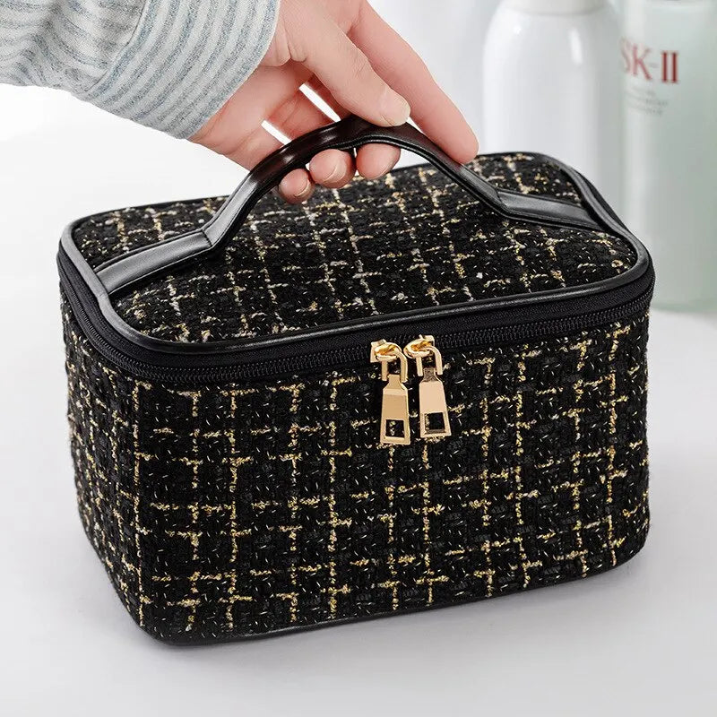 Fashion Cosmetic Bag Large Capacity Portable Handbag Woven Cosmetics Makeup Brush Storage Household Travel Wash Bag