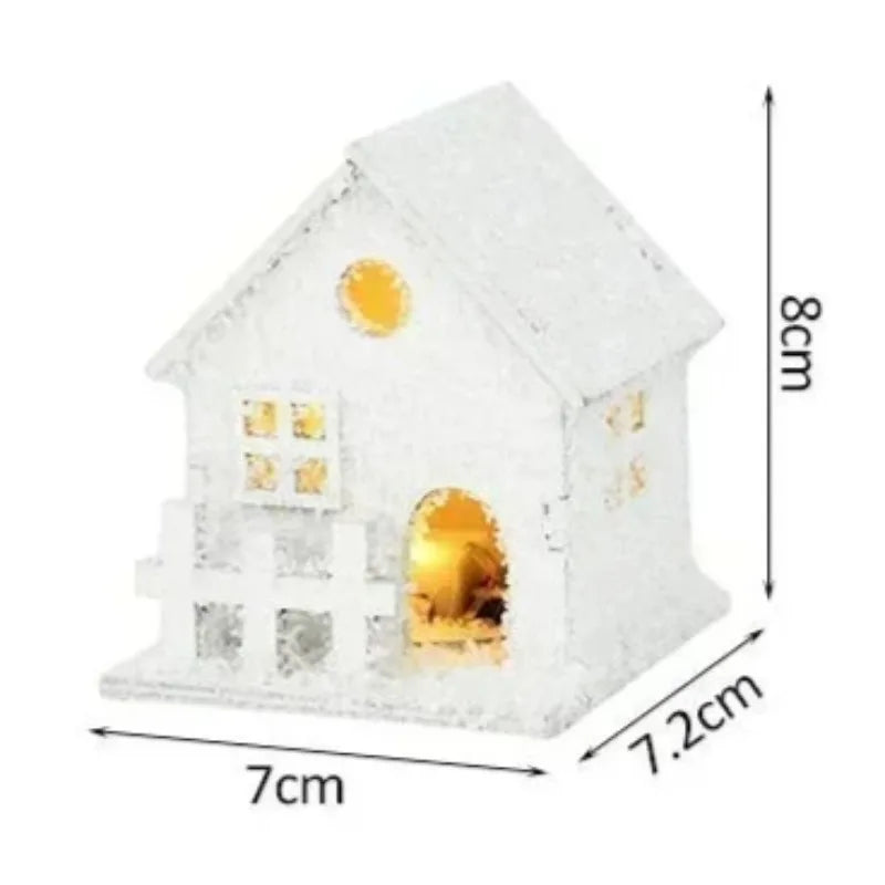 Xmas Ornament Christmas Led Light Wooden House with Snowflake Luminous Cabin Christmas Decorations