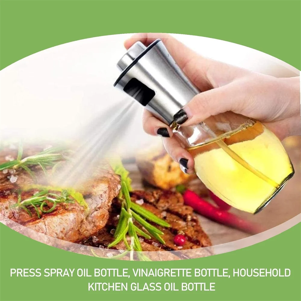 Oil Sprayer, Extremely Precise Oil Spray Bottle with funnel,Made of Stainless Steel and Glass, 200ML Oil Sprayer for Cooking