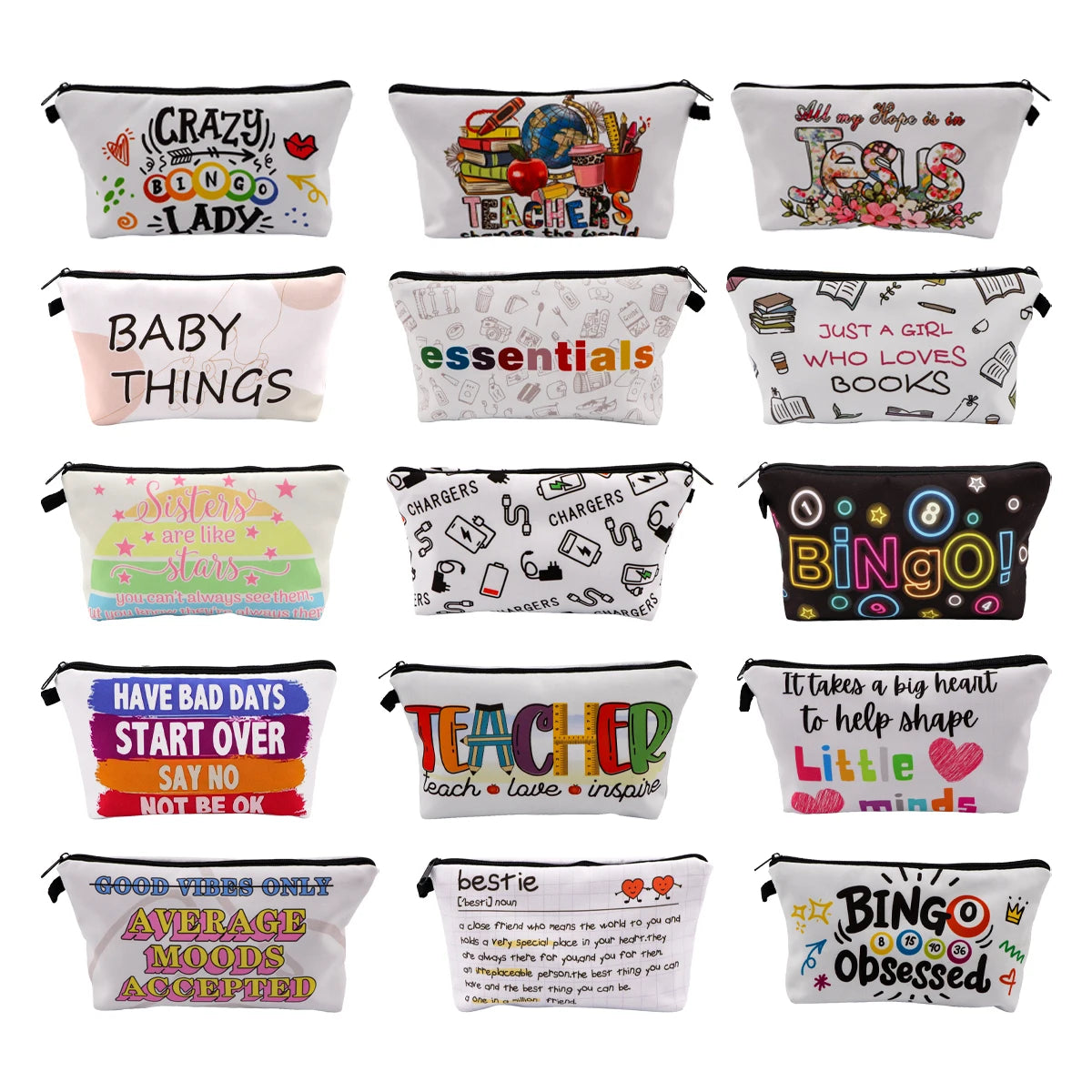 Simple Quotes Cosmetic Bags Portable for Women Cartoon Phrase Travel Storage Bag Lipstick Cosmetics Small Bags Organizer Case