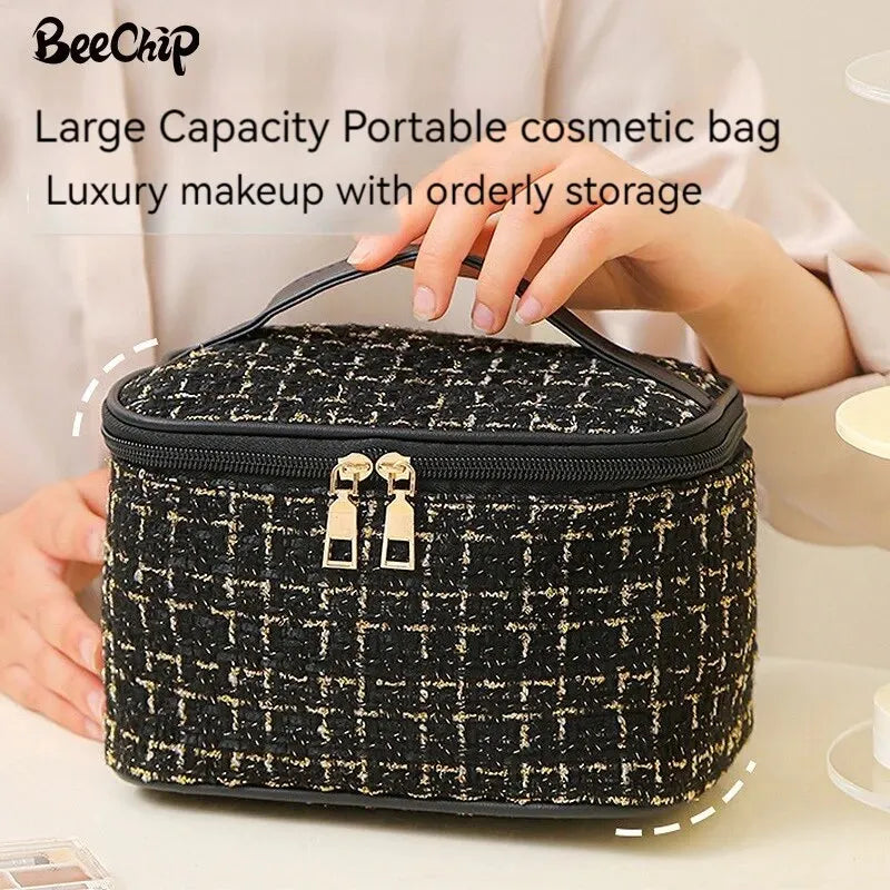Fashion Cosmetic Bag Large Capacity Portable Handbag Woven Cosmetics Makeup Brush Storage Household Travel Wash Bag