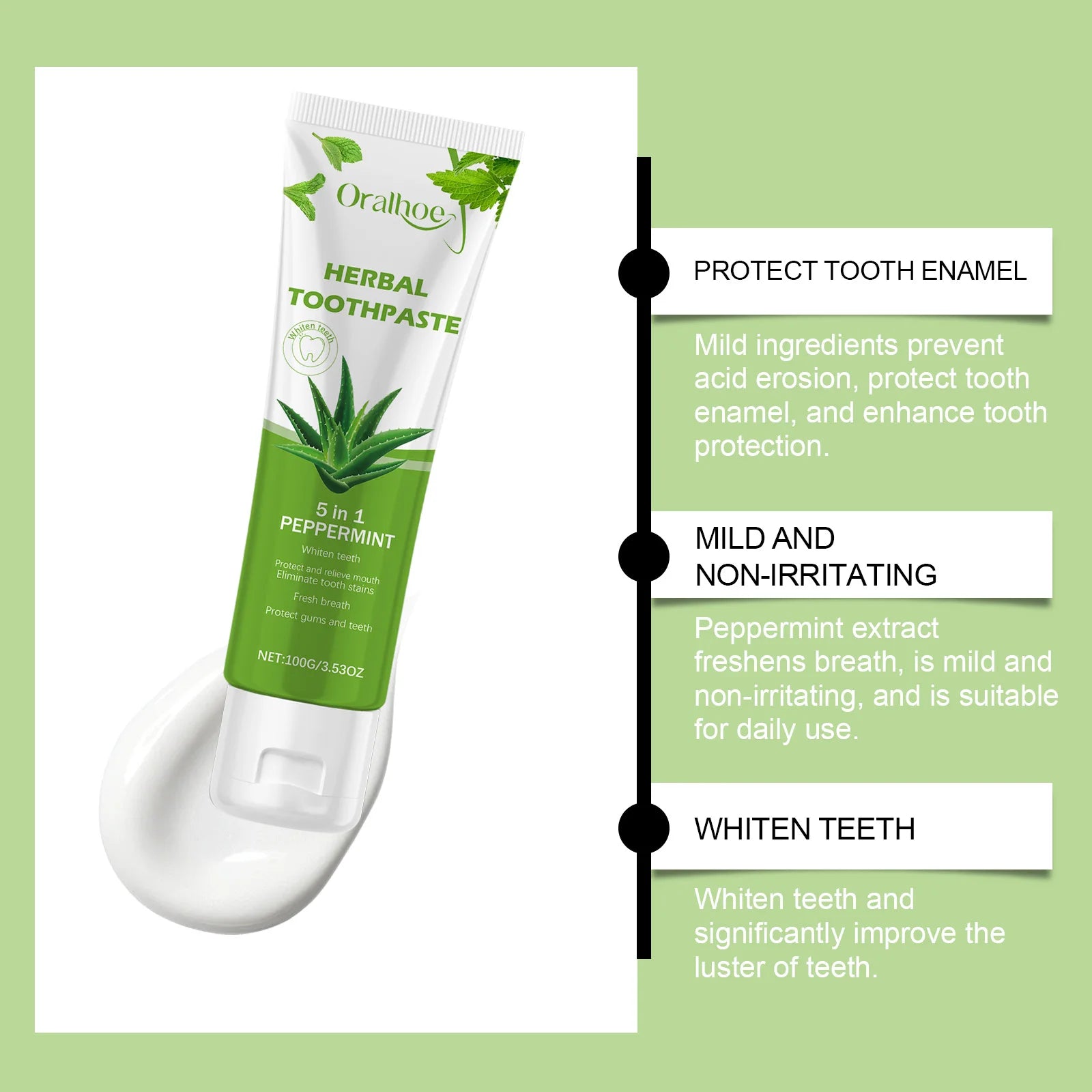 Aloe Vera Toothpaste For Gentle Teeth Cleaning - Remove Odor & Stains, Brighten Smile, Enamel Protection Formula
