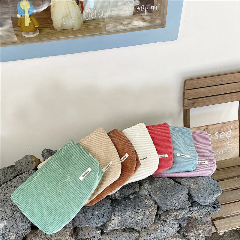 Corduroy Travel Cosmetic Bag Portable Makeup Storage Bag Purses Women Large Capacity Zipper Make Up Organizer Storage Clutch