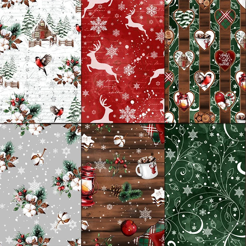 Merry Christmas Scrapbooking Craft Paper Assorted Pattern Background Art Origami Cardstock Single-Sided Vintage Scrapbooking DIY