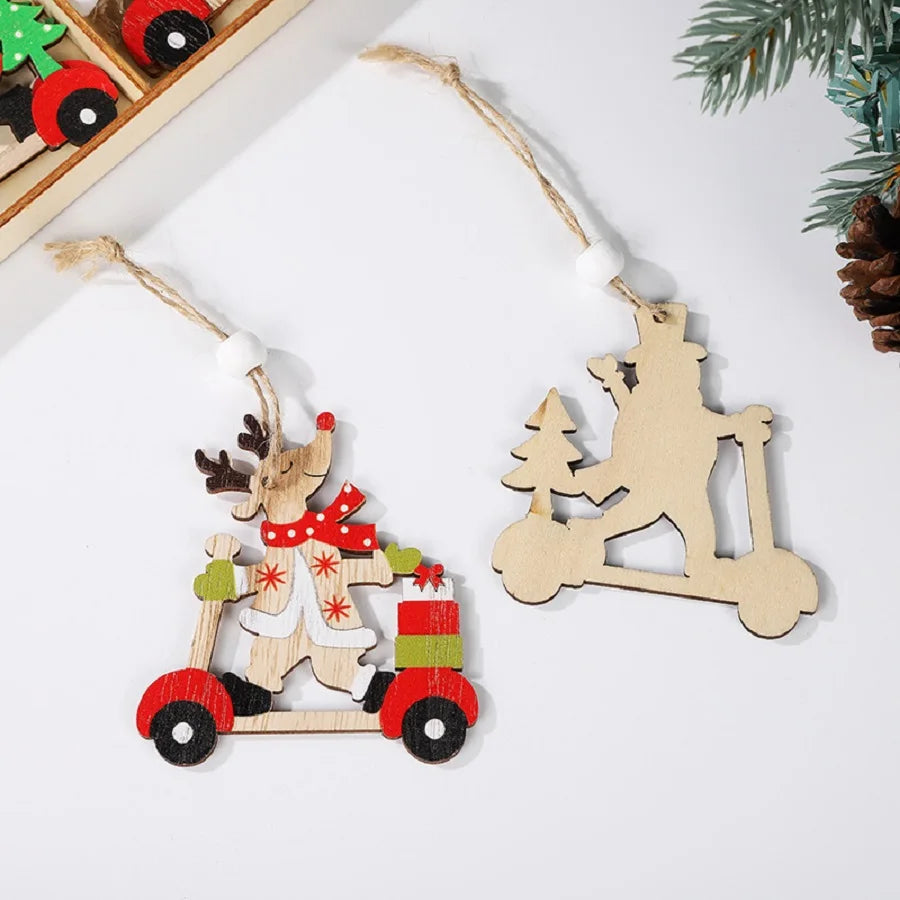 Christmas Wooden Pendants Xmas Tree Ornaments Santa Claus Elk Snowman Small Train Hanging Christmas Party Decor Party Supplies