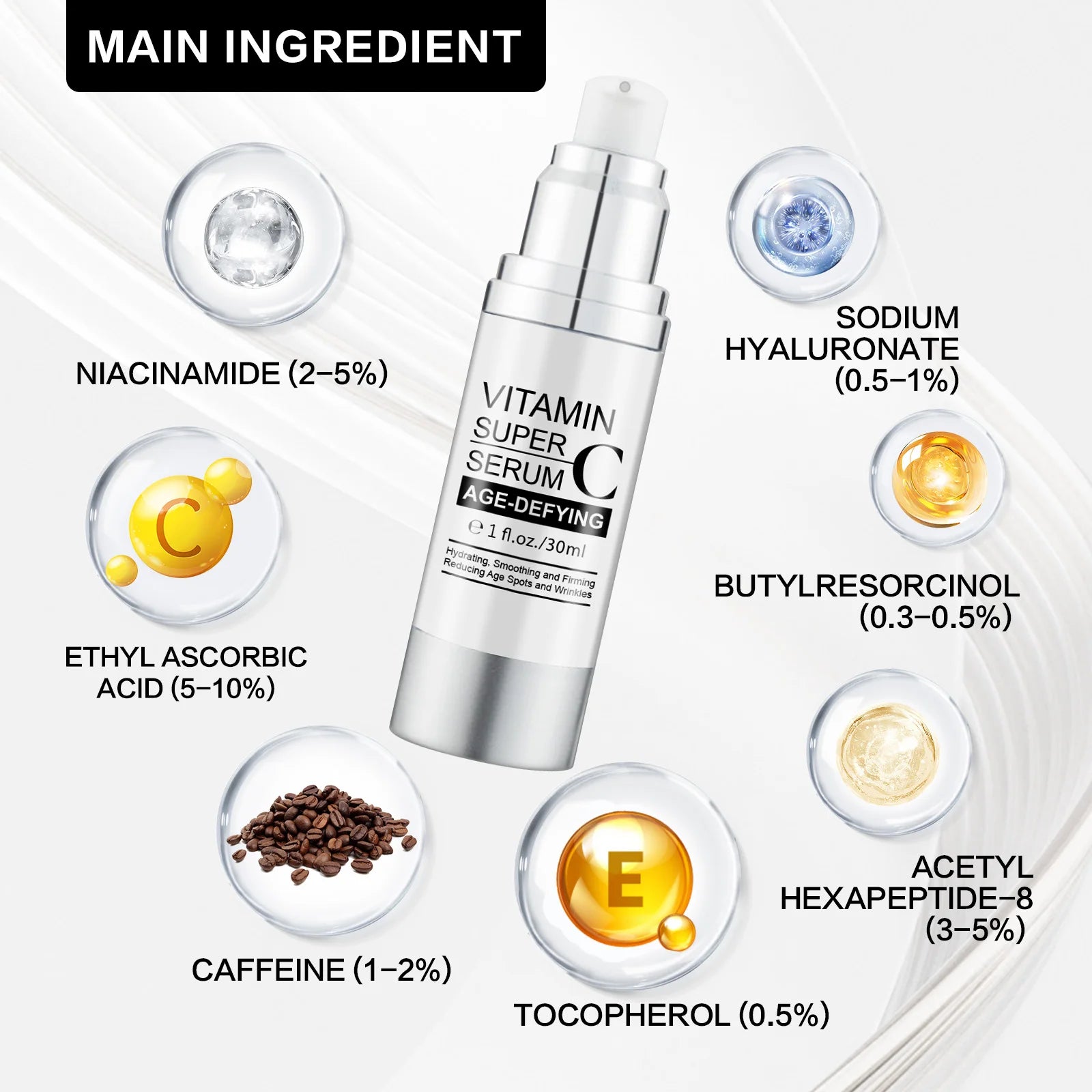 Vitamin C Super Serum 30ml Anti-Aging, Brightening & Hydrating Facial Care with Niacinamide & Hyaluronic Acid for All Skin Types