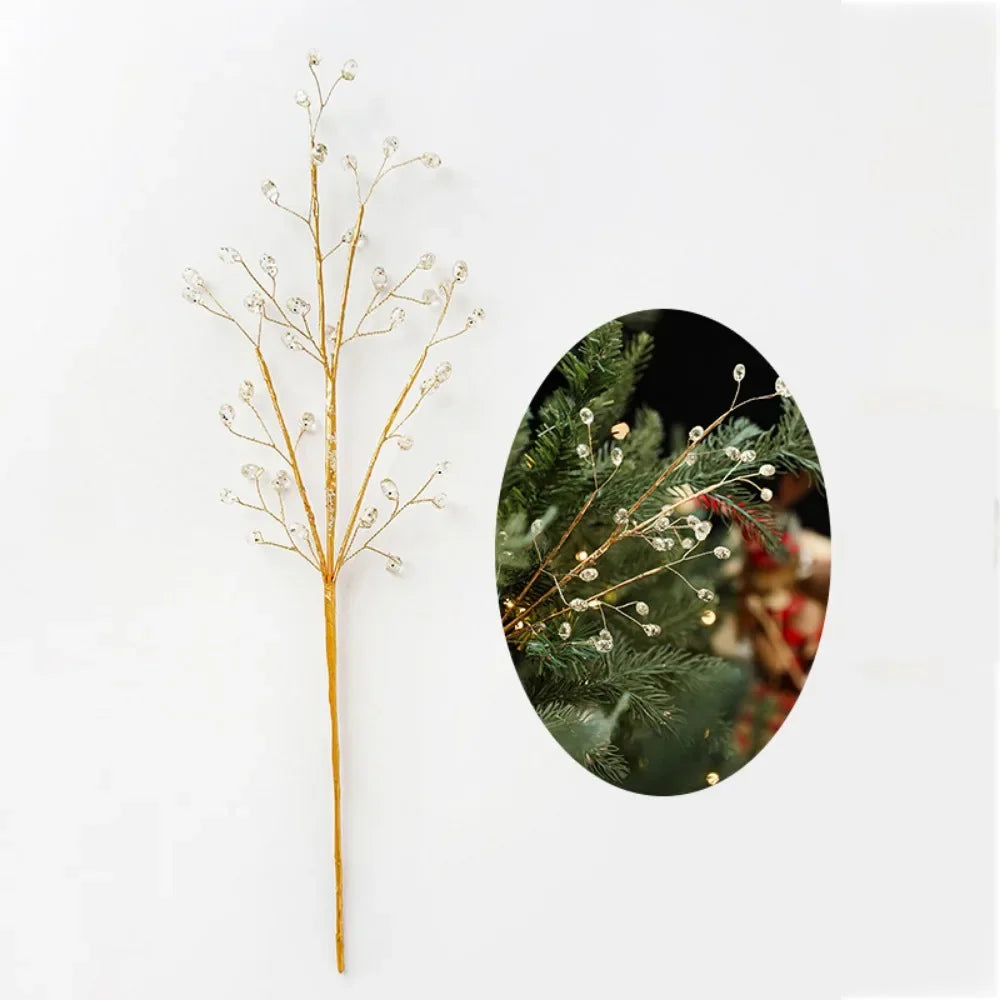 Christmas Decorations Artificial Xmas Branches Berry Picks Ornament Garland Wreath Simple for Party Crystal Stems Acrylic
