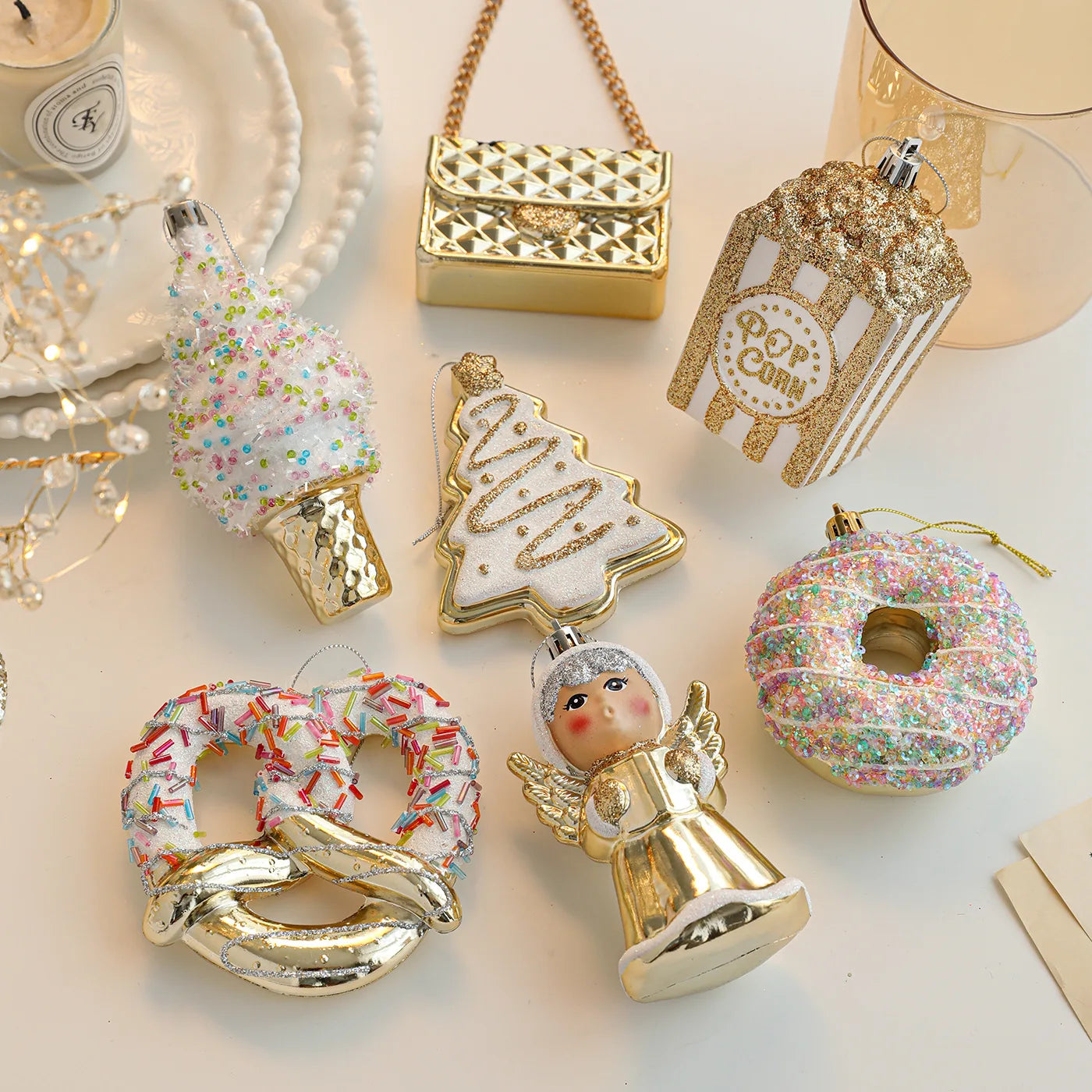 Christmas Tree Hanging Ornament Candy Cane Donut Golden Pendants 2026 Navidad New Year Home Party Decoration Festival Supplies