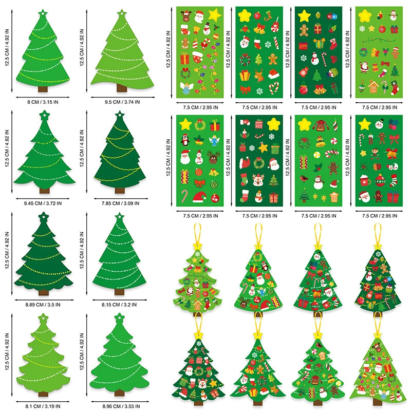 24 Sets Christmas Tree DIY Craft Kit - Create Your Own Holiday Greeting Cards with Stickers, Perfect for Xmas Party Kids Gift