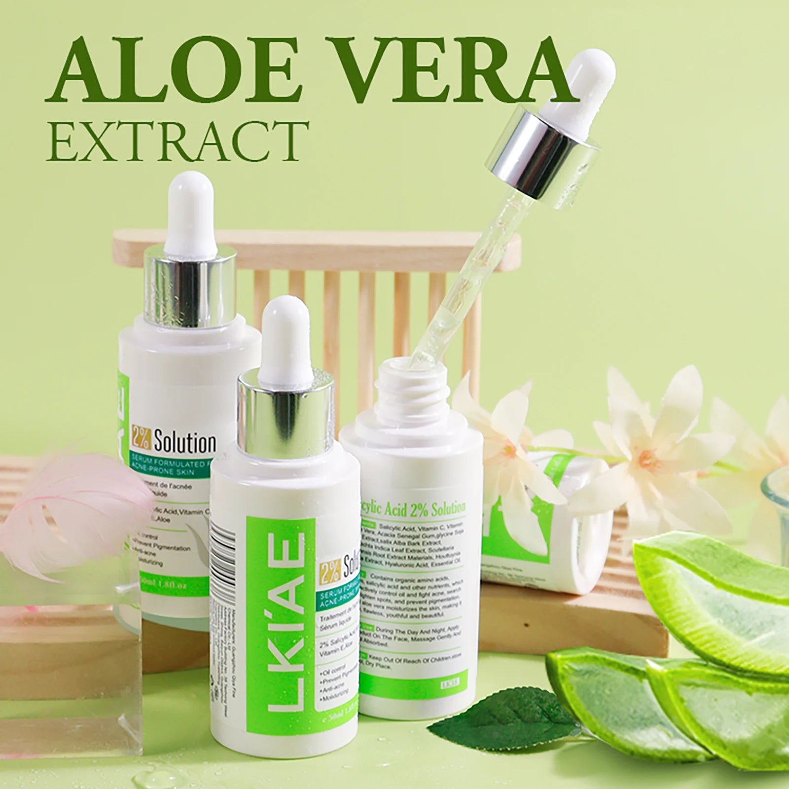Aloe Vera Brightening Face Serum, Idea Facial Essence to Reduce Acne, with Vitamin C, Vitamin E, Moisturizing, Clean Skin, 50ml